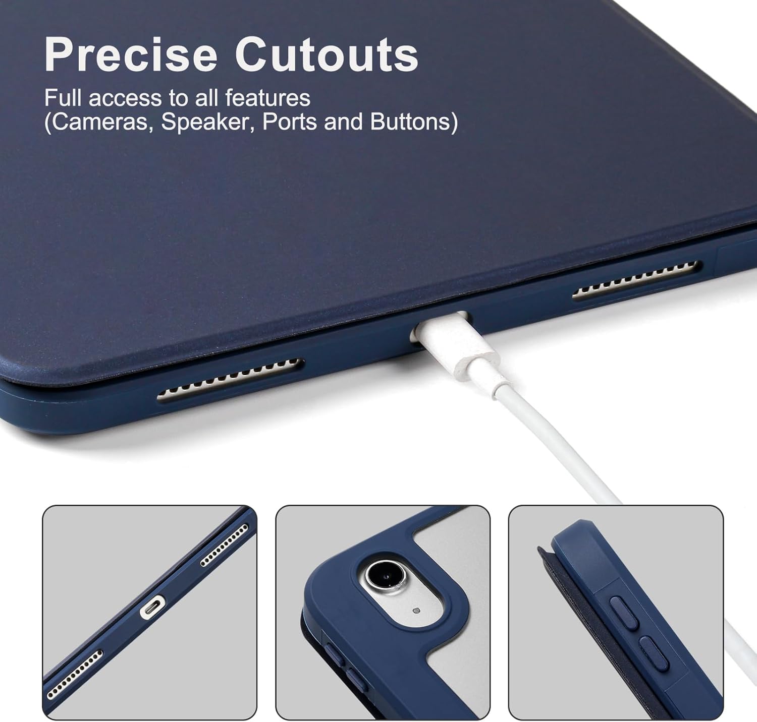 Rotating Case for 10th Gen iPad, Clear with Pencil Holder, 360 Folio Stand, Soft TPU, Sleep/Wake, Dark Blue